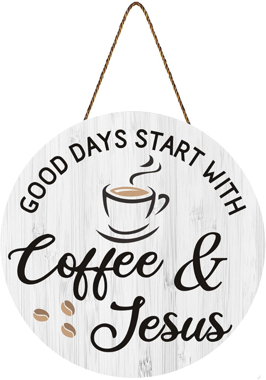 Coffee Bar Decor Cafe Accessories, Coffee and Jesus Signs Wood Farmhouse Wall Sign for Home, Office, Cafe Station, 12'' X 12'' (White Good Days Start with Jesus)