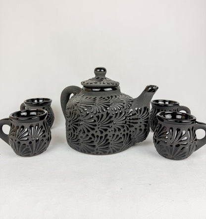 Mexican Black Talavera Style Tea Set Set 6pc - Juego de Te