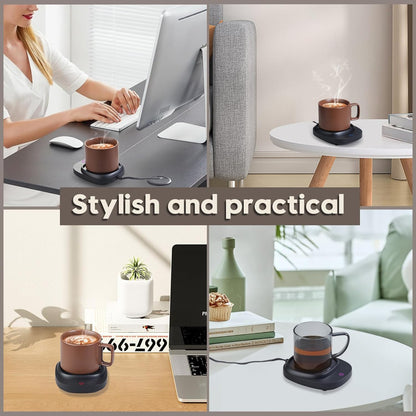 Premium Mug Warmer for Coffee and Tea - Smart Desktop Cup Warmer with Auto Shut Off, 3 Temperature Settings & Included Mug - Perfect for Home & Office Use (Black)