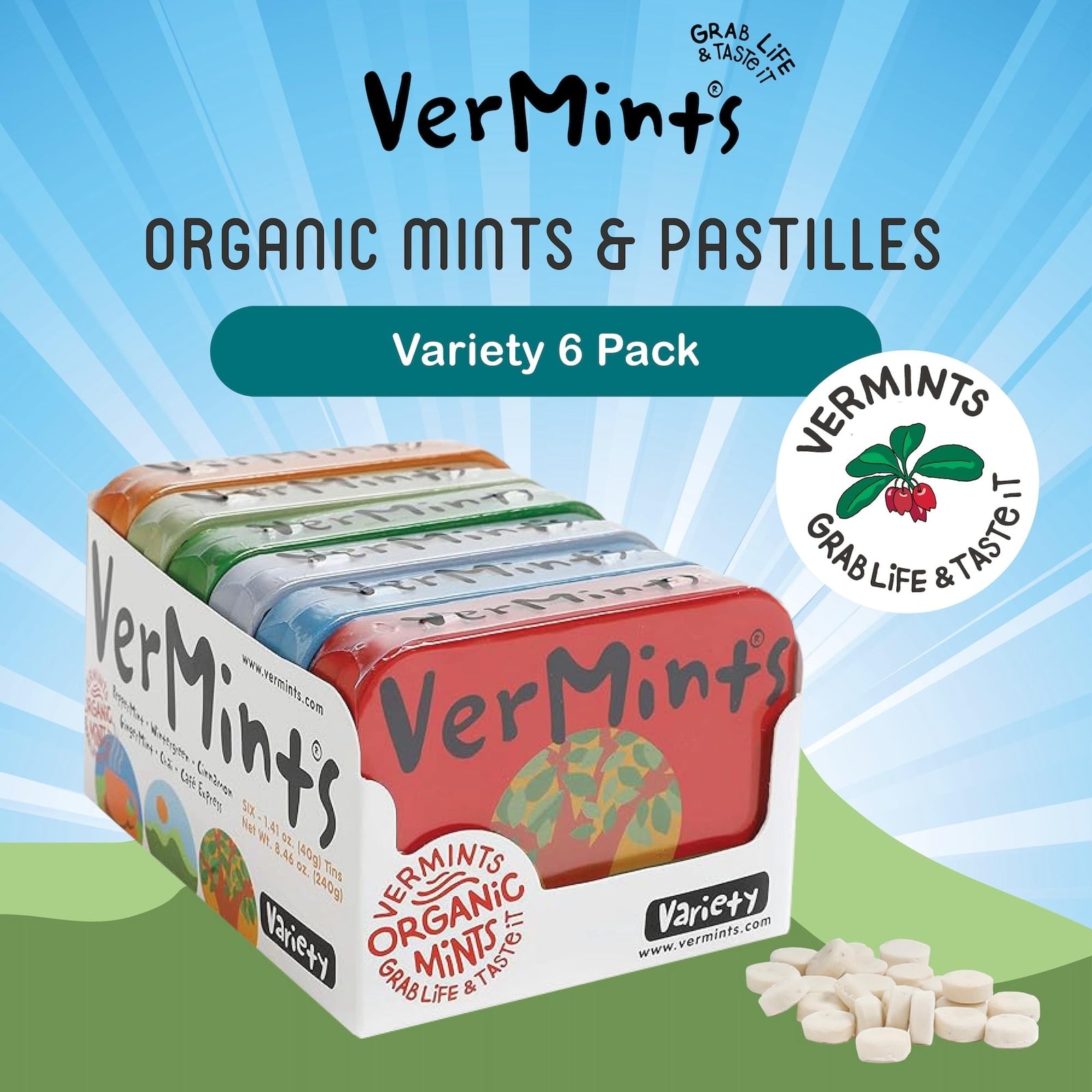 Organic Mint Variety Pack 6 Tins 1.41Oz Vegan Gluten Free Delicious Flavor