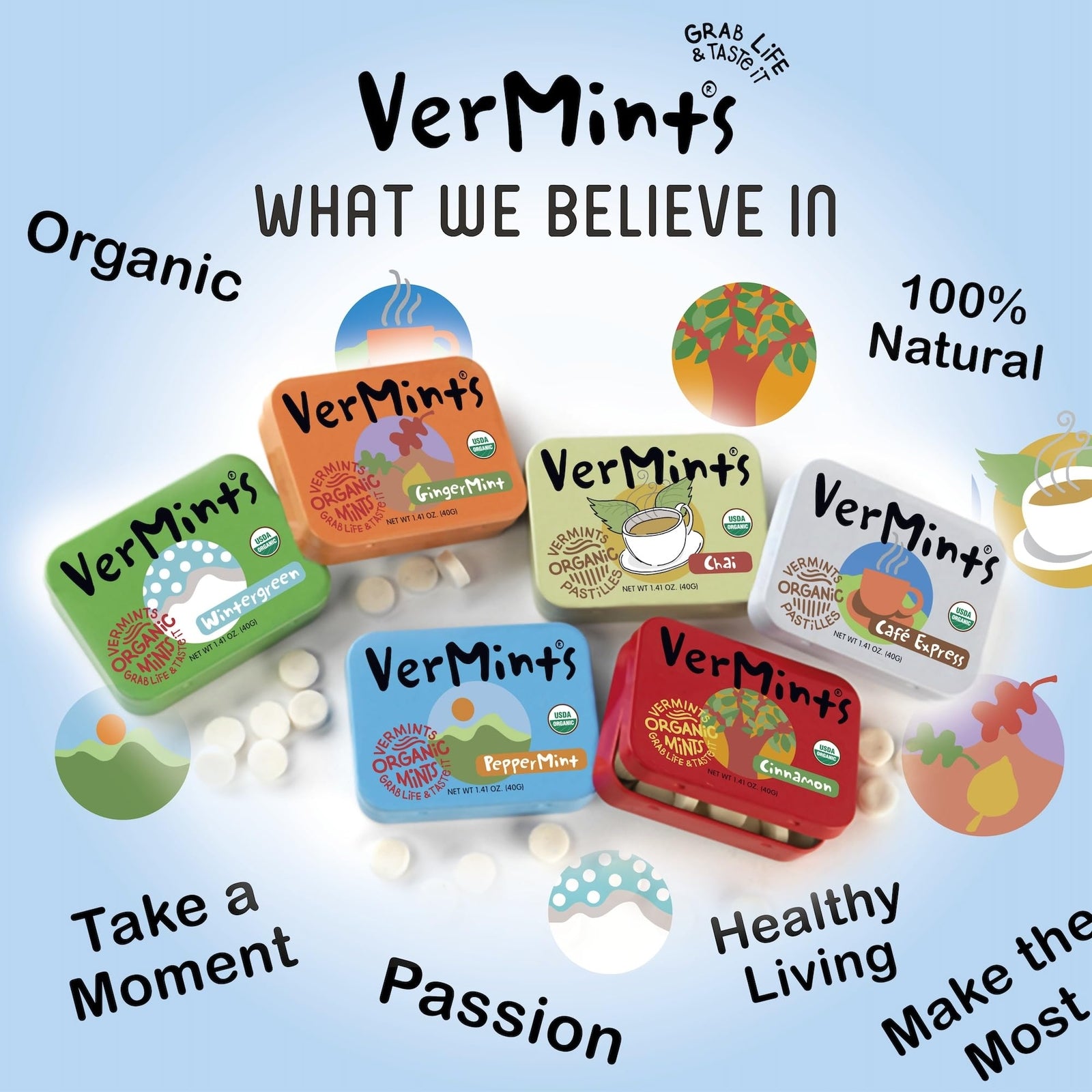 Organic Mint Variety Pack 6 Tins 1.41Oz Vegan Gluten Free Delicious Flavor