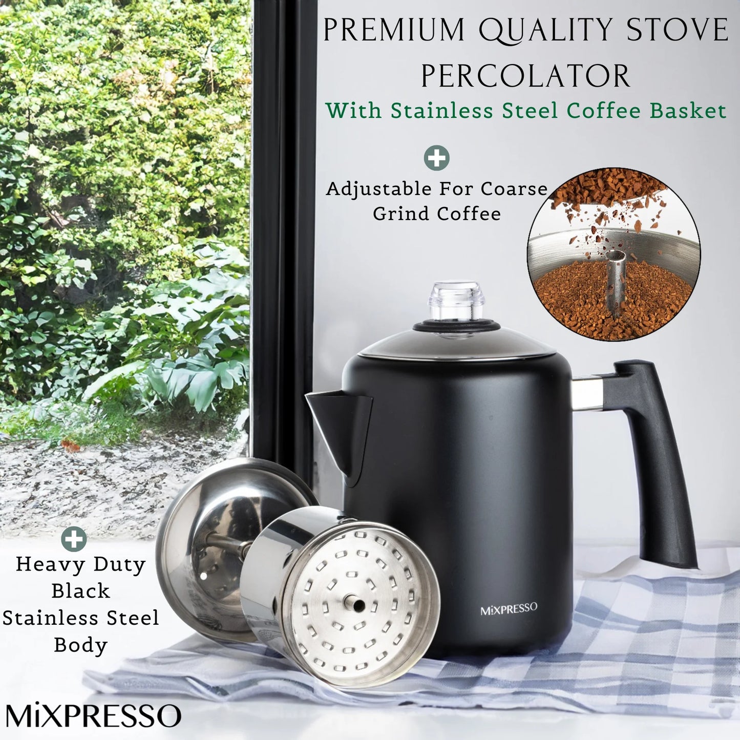 Black Stainless Steel Coffee Percolator Stovetop, Percolator Coffee Pot.