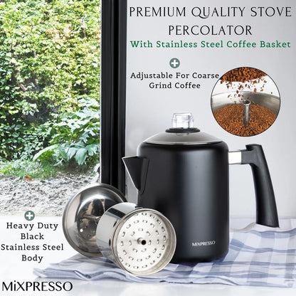 Black Stainless Steel Coffee Percolator Stovetop, Percolator Coffee Pot.
