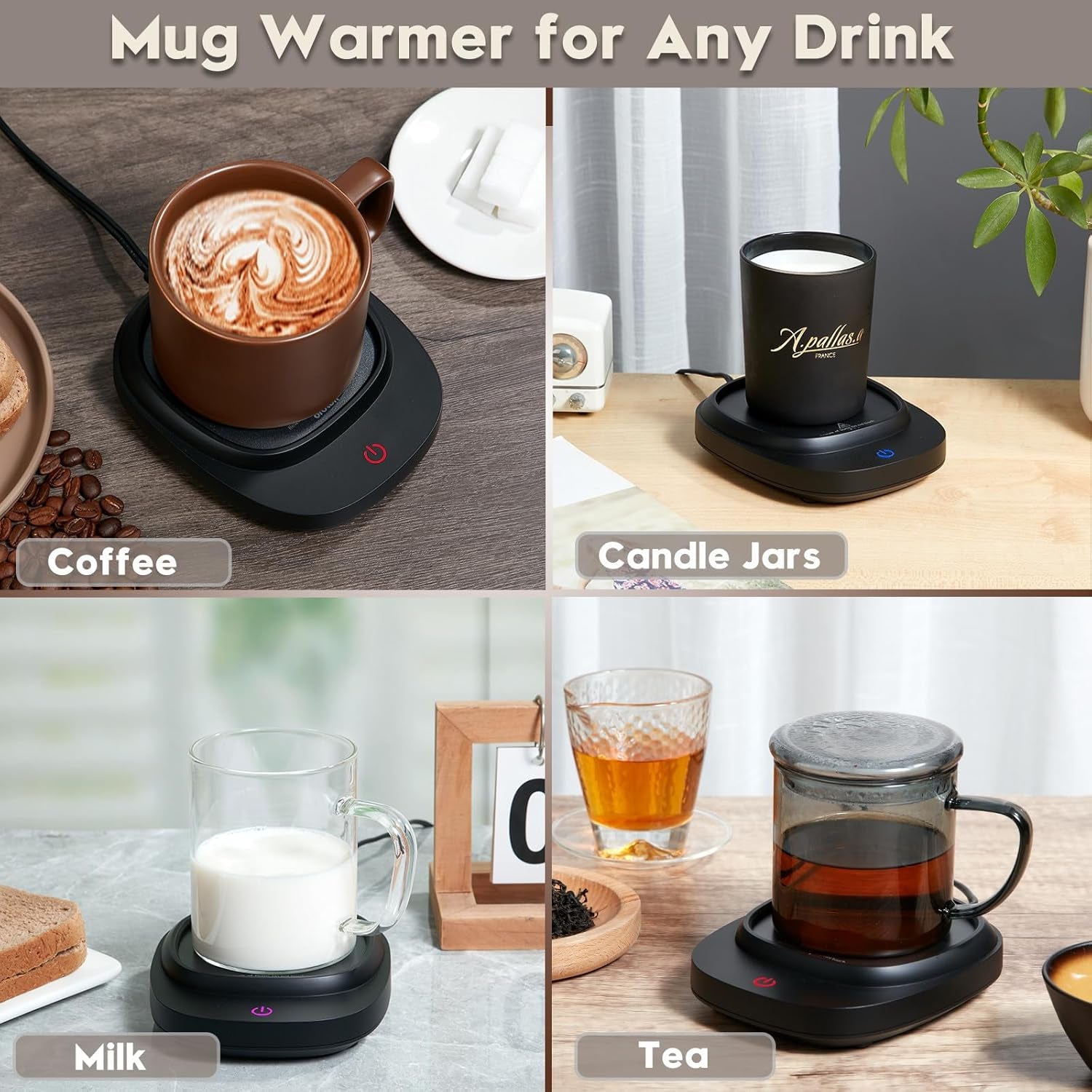 Premium Mug Warmer for Coffee and Tea - Smart Desktop Cup Warmer with Auto Shut Off, 3 Temperature Settings & Included Mug - Perfect for Home & Office Use (Black)