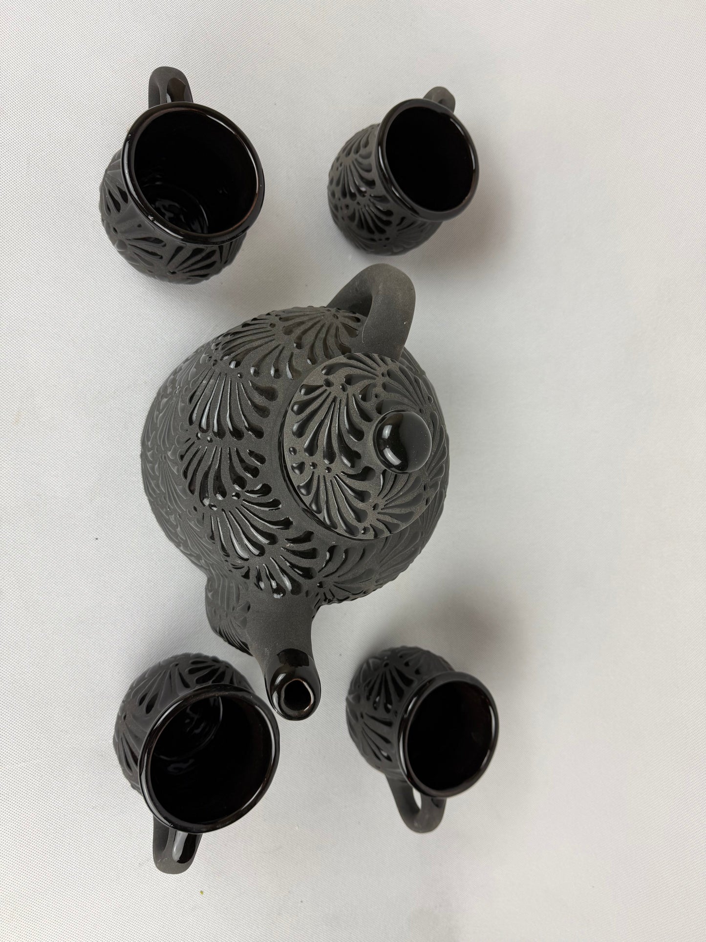 Mexican Black Talavera Style Tea Set Set 6pc - Juego de Te