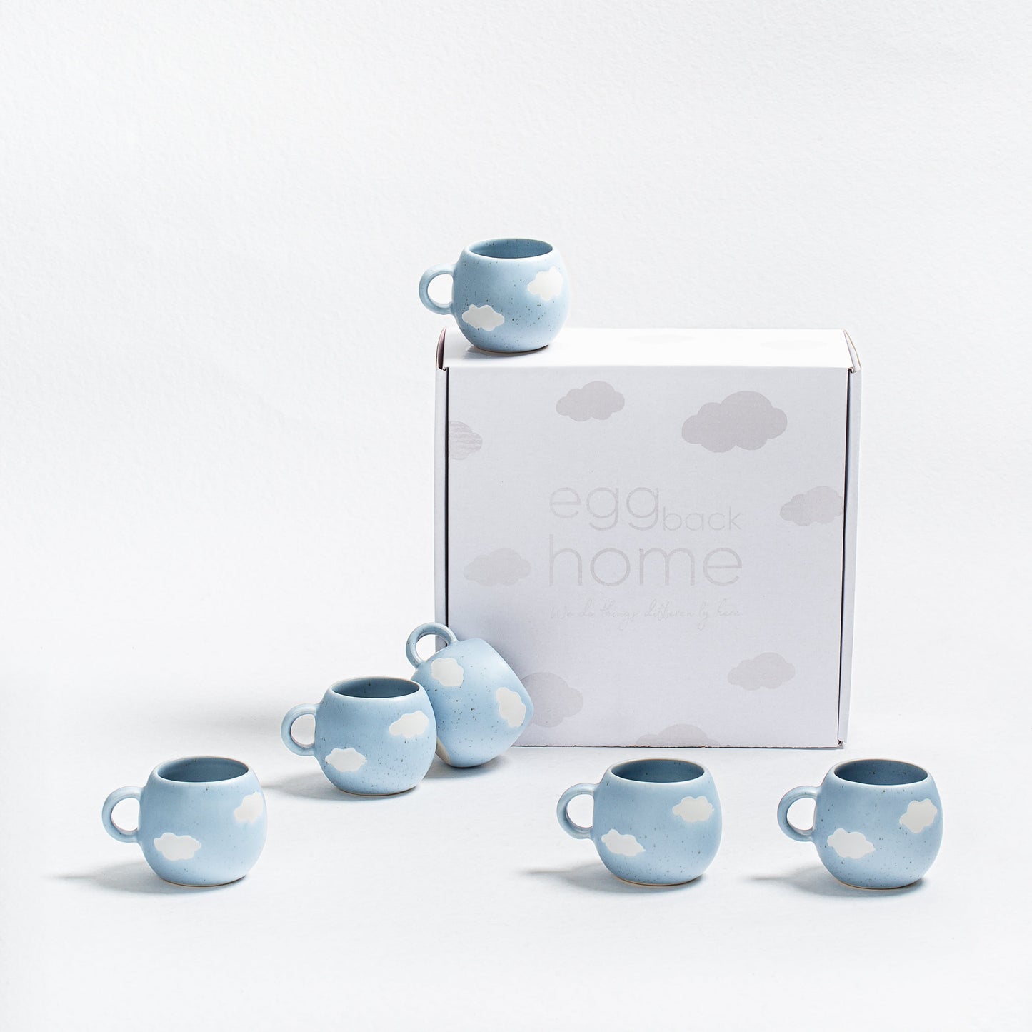 Set of 6 Espresso Ball Mugs stoneware ceramic — Cloud Collection Gift Box
