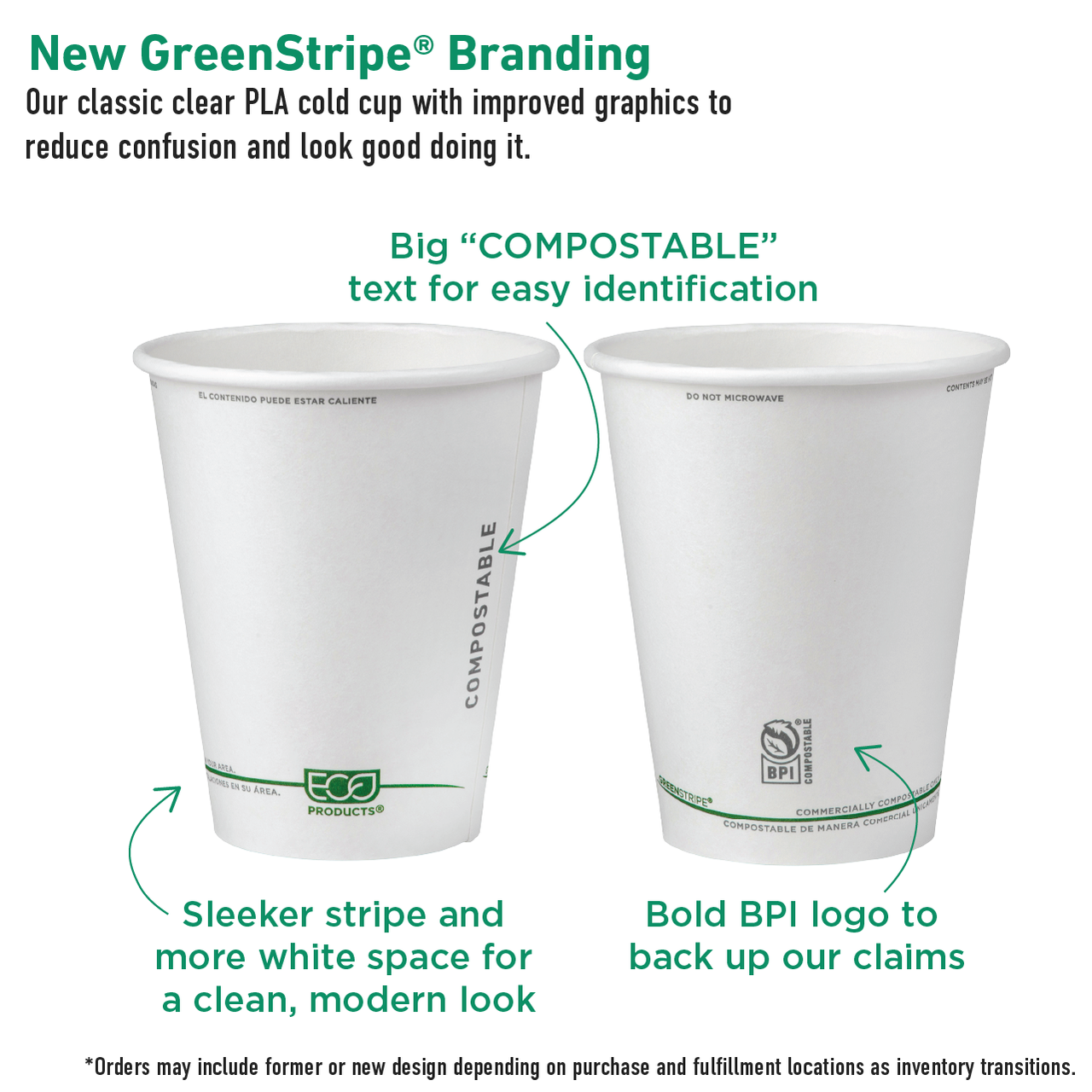 Eco-Products GreenStripe Renewable & Compostable Hot Cups 10oz (QTY 1000), SKU EP-BHC10-GS
