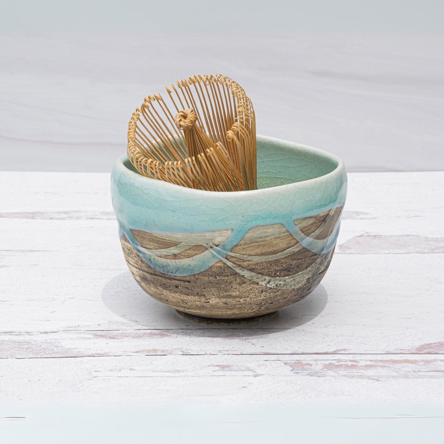 Japanese Matcha Tea Bowl Blue & Brown Glaze