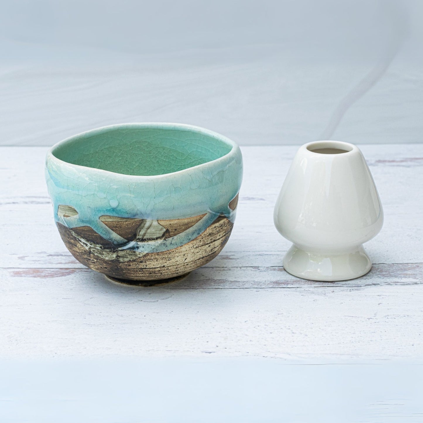Japanese Matcha Tea Bowl Blue & Brown Glaze