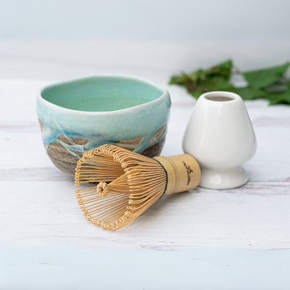 Japanese Matcha Tea Bowl Blue & Brown Glaze