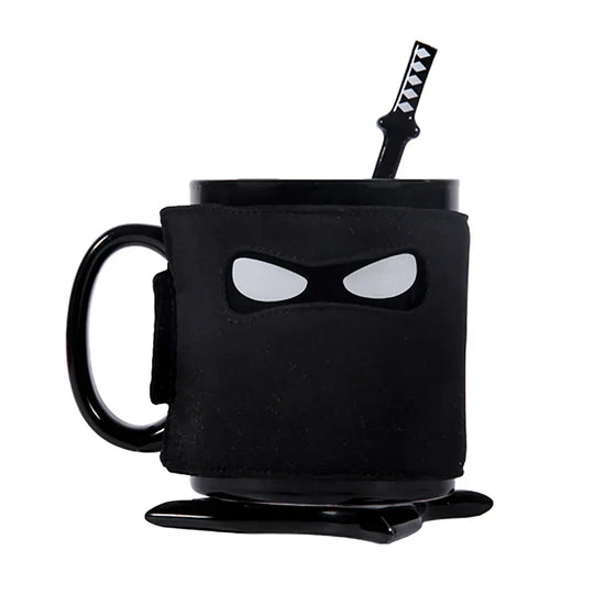 DecorBites™ Black Ninja Mug, Unique Ceramic Tea Cup, Creative Novelty Gift