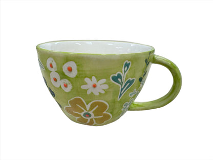 Primavera Hand painted Stoneware Latte Mugs Set, Set of 4