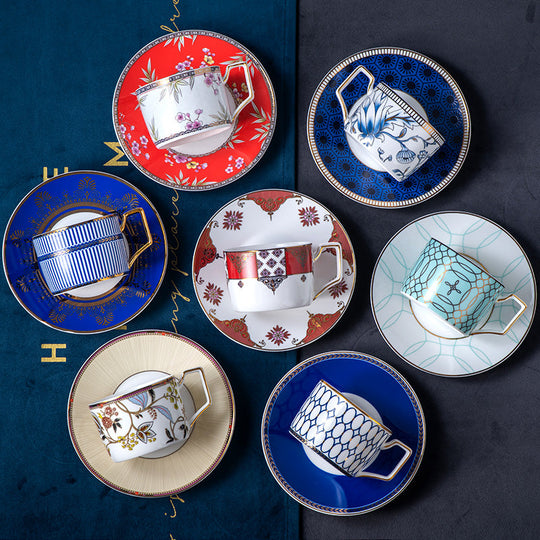 European-Style Elegant High-End Bone China Coffee Cup and Saucer Ceramic Gold Rim British Retro Style