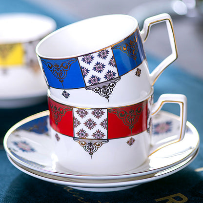 European-Style Elegant High-End Bone China Coffee Cup and Saucer Ceramic Gold Rim British Retro Style
