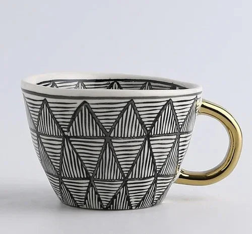 Lechsi Hand-Painted Gold Handle Ceramic Mugs