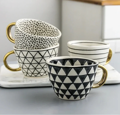 Lechsi Hand-Painted Gold Handle Ceramic Mugs