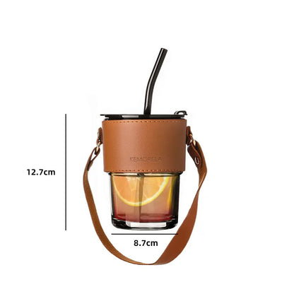 DecorBites™ 450ml Glass Coffee Cup with Lid and Straw | Stylish Heat-Resistant Glass Mug