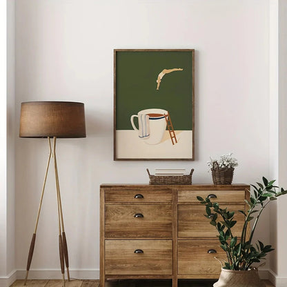 Retro Coffee Diving Poster Canvas Painting Good Morning Coffee Lover Print Wall Art for Living Room Home Kitchen Decor Frameless