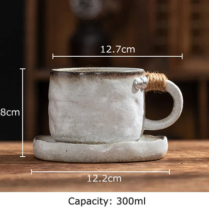 DecorBites™ Coarse Pottery Cup & Saucer Set - Classical Mugs for Dining Table or Coffee