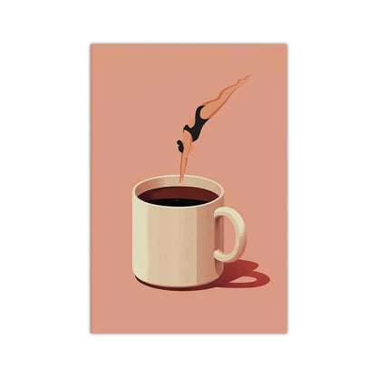 Retro Coffee Diving Poster Canvas Painting Good Morning Coffee Lover Print Wall Art for Living Room Home Kitchen Decor Frameless
