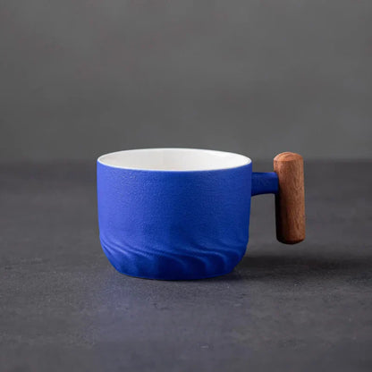 DecorBites™ Gradient Glaze Ceramic Coffee Cup with Wooden Handle for Home and Office