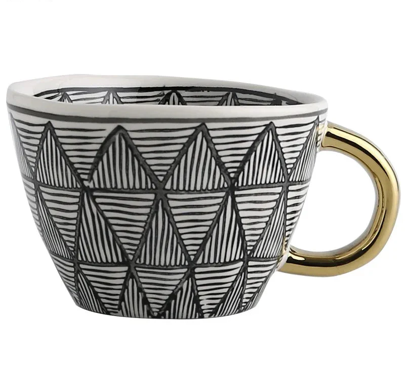 Lechsi Hand-Painted Gold Handle Ceramic Mugs