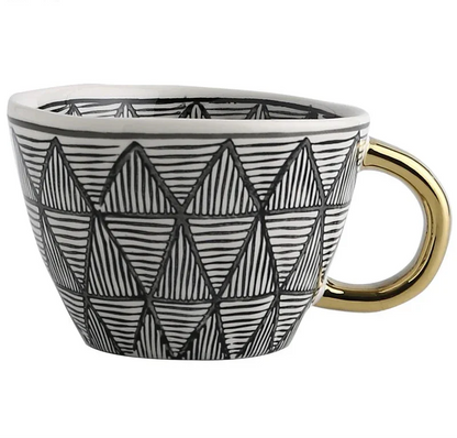 Lechsi Hand-Painted Gold Handle Ceramic Mugs