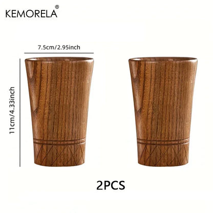 DecorBites™ Handmade Natural Wooden Tea Cups - Set of 2 | Japan Style Cups for Tea, Coffee, Beer, Milk, Water