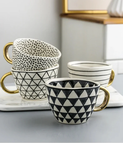 Lechsi Hand-Painted Gold Handle Ceramic Mugs