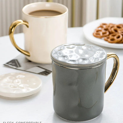 DecorBites™ Nordic Gold Rim Mug Set - Light Luxury Ceramic Coffee Cups with Handle