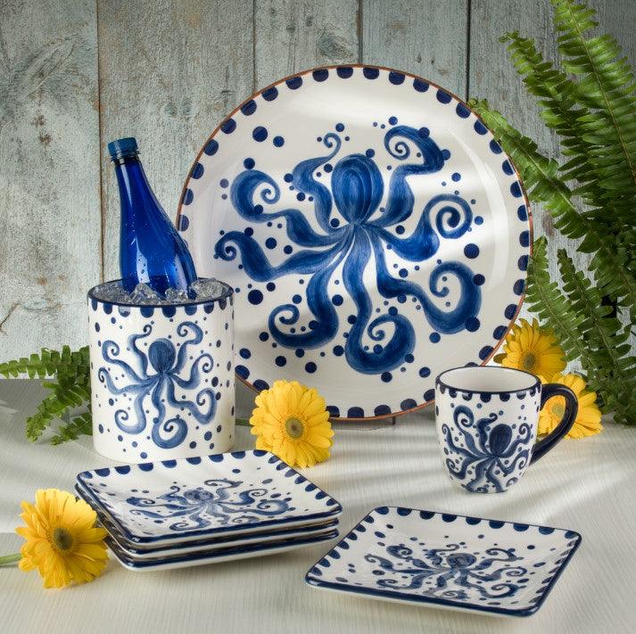 Costa Azul Hand Painted Octopus Design 4 Pieces Mugs Set