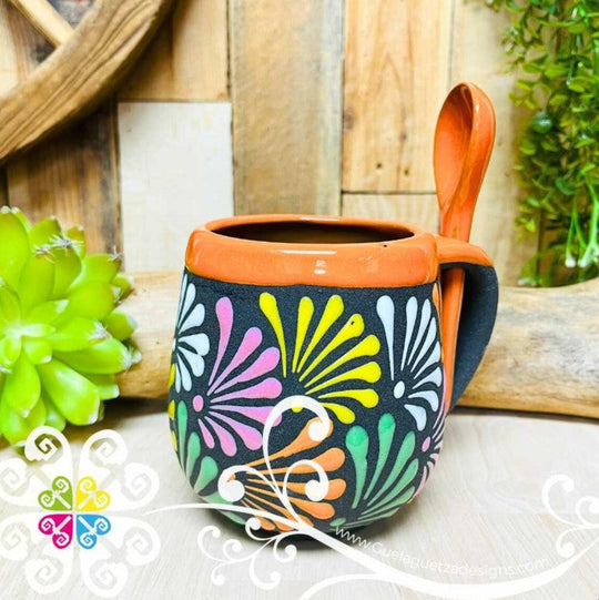 Orange With Multicolor Clay Mug with Spoon - Taza Espiga con Cuchara