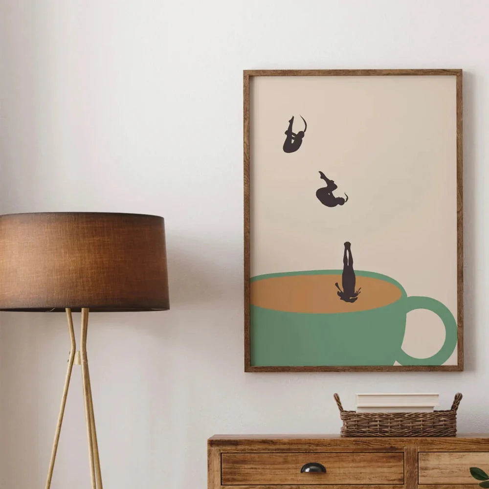 Retro Coffee Diving Poster Canvas Painting Good Morning Coffee Lover Print Wall Art for Living Room Home Kitchen Decor Frameless
