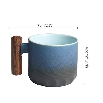 DecorBites™ Gradient Glaze Ceramic Coffee Cup with Wooden Handle for Home and Office