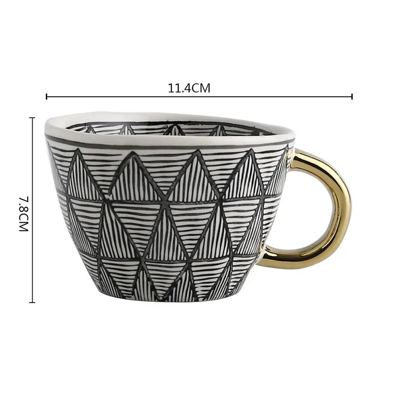 Lechsi Hand-Painted Gold Handle Ceramic Mugs