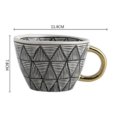 Lechsi Hand-Painted Gold Handle Ceramic Mugs