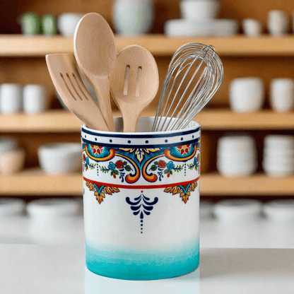 Zanzibar Ceramic Artisan Design Utensil  Crock