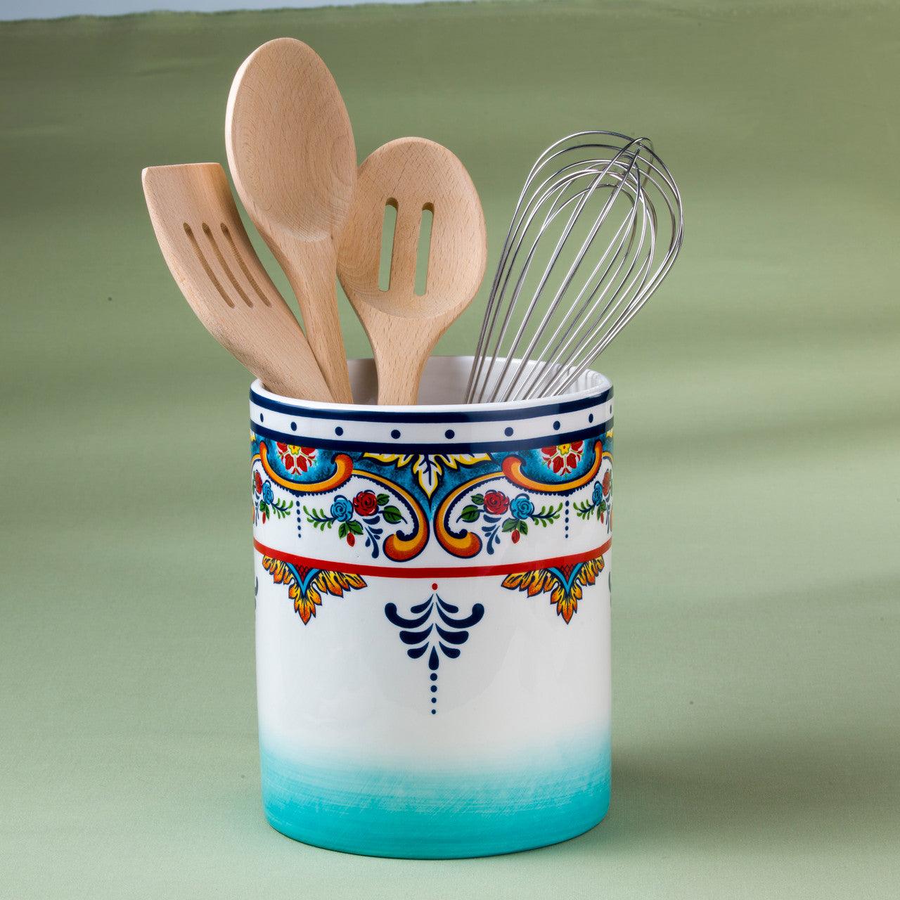 Zanzibar Ceramic Artisan Design Utensil  Crock