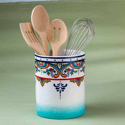 Zanzibar Ceramic Artisan Design Utensil  Crock