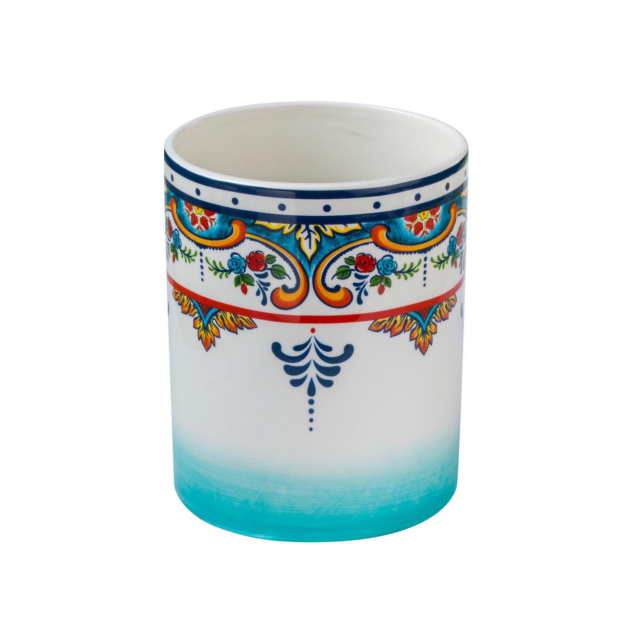 Zanzibar Ceramic Artisan Design Utensil  Crock