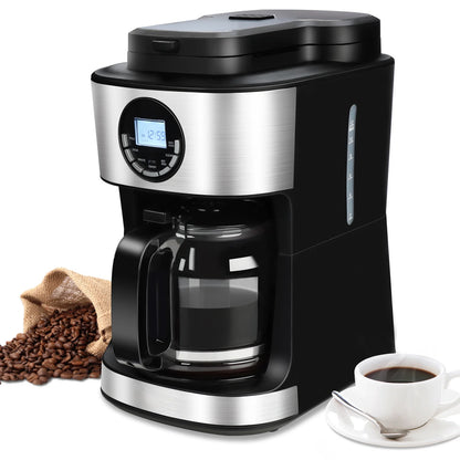 Coffee Maker with Grinder 12 Cups, Programmable Grind and Brew Coffee Machine with Warming Plate, Automatic Drip Coffee Pot with 60 Oz Glass Carafe BPA Free, 950W, Black