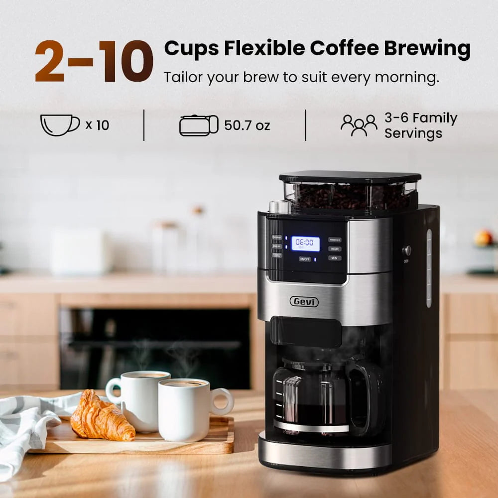 Programmable 10-Cup Grind & Brew Coffee Maker Machine with Built-In Grinder DCMB0