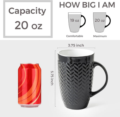 Stylish Large Coffee Mugs Set of 6 - 20Oz Scratch Resistant Ceramic Mugs with Geometric Patterns for Coffee, Tea, and More - Dishwasher & Microwave Safe