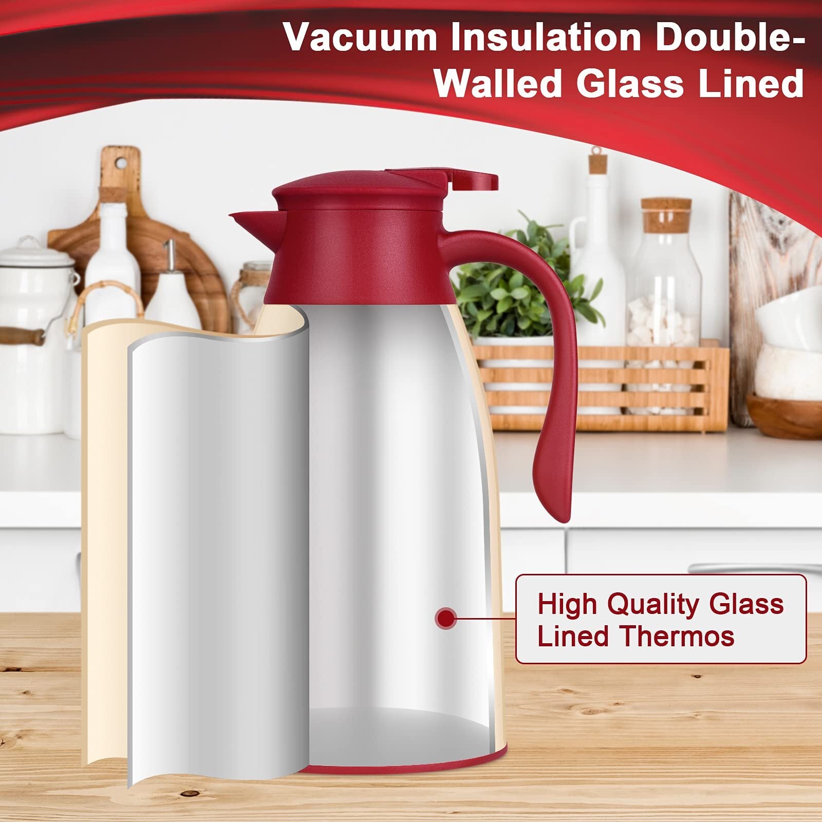 Acechef 40.5 Oz Glass Lined Thermal Carafe, Insulated Coffee Carafe, Coffee T...