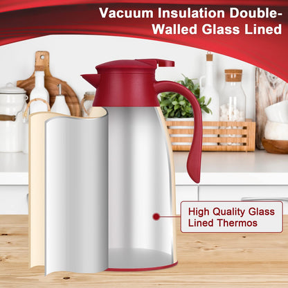Acechef 40.5 Oz Glass Lined Thermal Carafe, Insulated Coffee Carafe, Coffee T...