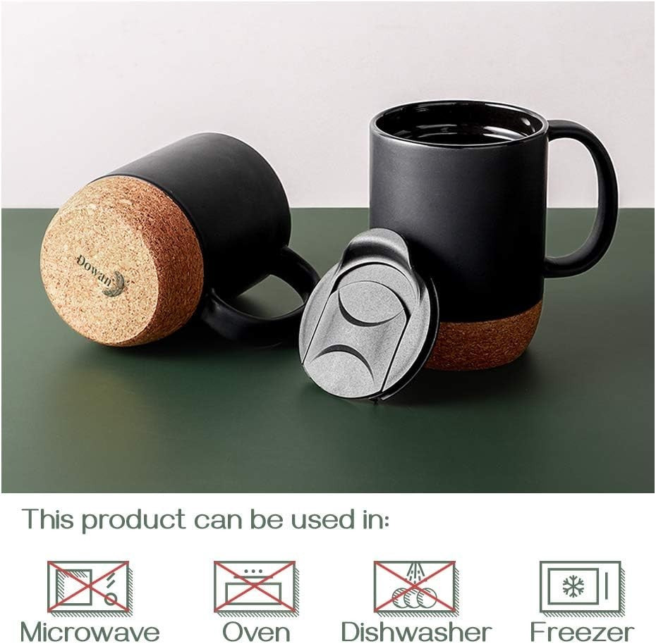 Stylish 15 Oz Ceramic Coffee Mug Set of 2 with Cork Bottom – Perfect for Home or Office!