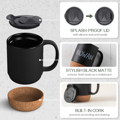 Stylish 15 Oz Ceramic Coffee Mug Set of 2 with Cork Bottom – Perfect for Home or Office!
