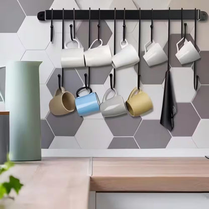 12-Hook Black Hanging Coffee Mug Wall Rack, 23 In. Wall Mounted Mug Hook Coffee Cup Holder