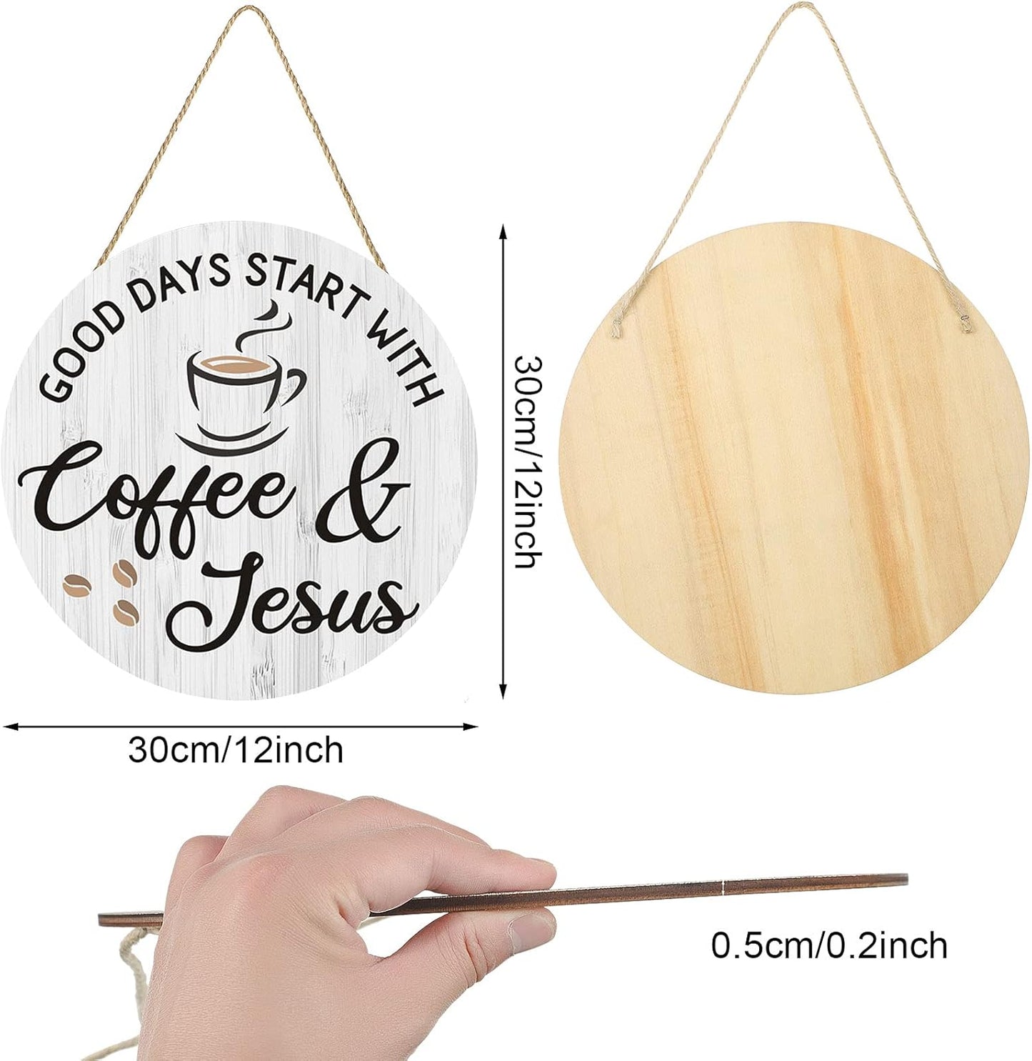 Coffee Bar Decor Cafe Accessories, Coffee and Jesus Signs Wood Farmhouse Wall Sign for Home, Office, Cafe Station, 12'' X 12'' (White Good Days Start with Jesus)
