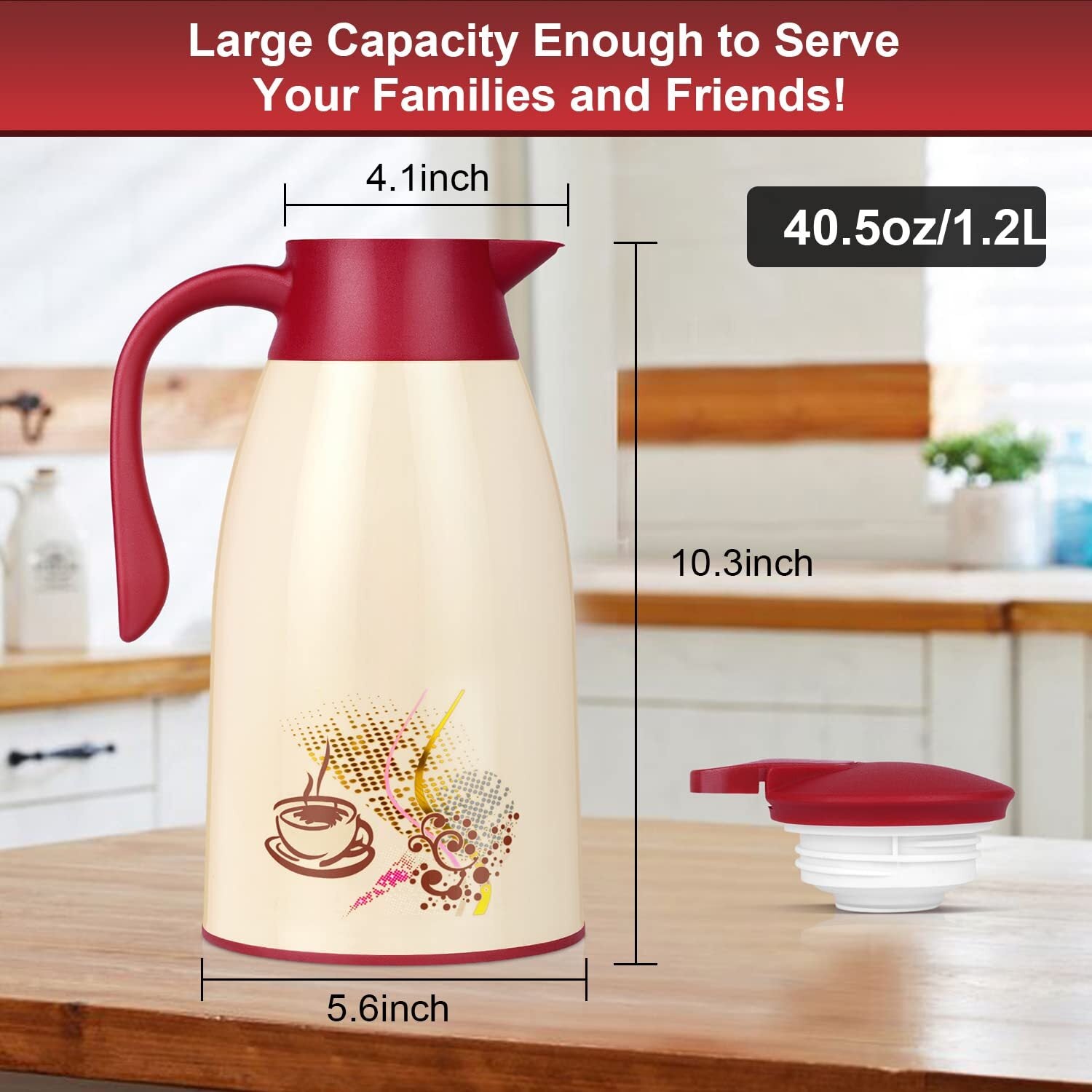 Acechef 40.5 Oz Glass Lined Thermal Carafe, Insulated Coffee Carafe, Coffee T...